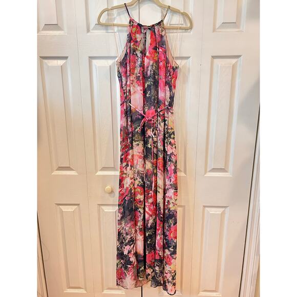 Maggy London Pink Floral Maxi Dress Size 8 - Picture 3 of 10